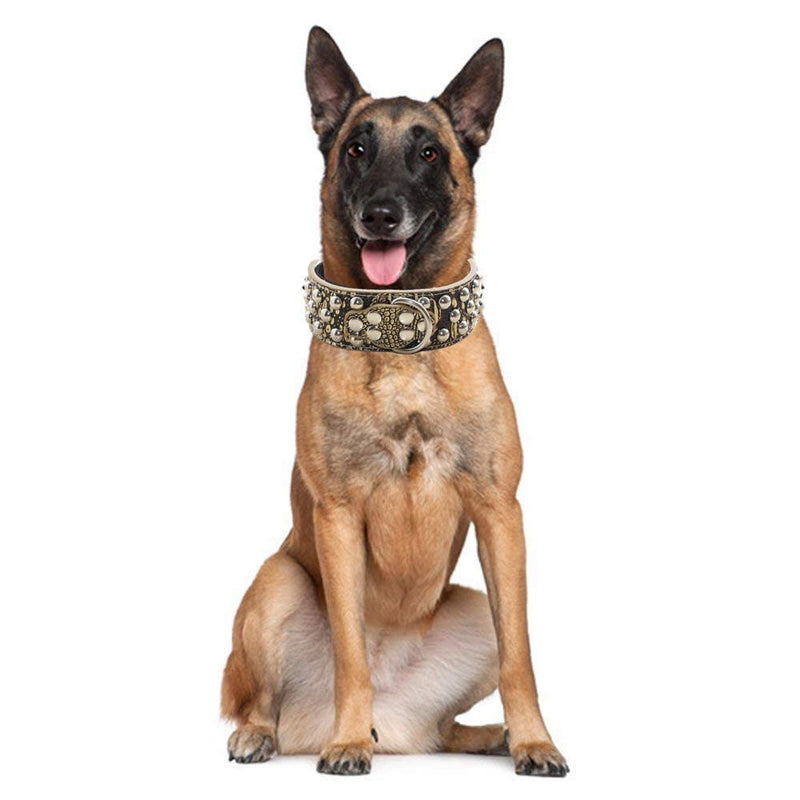 haoyueer 2" Wide 3 Row Studded Leather Dog Collar for Medium Large Dogs Pitbull Mastiff Boxer Bully etc (XL, Black) XL - PawsPlanet Australia