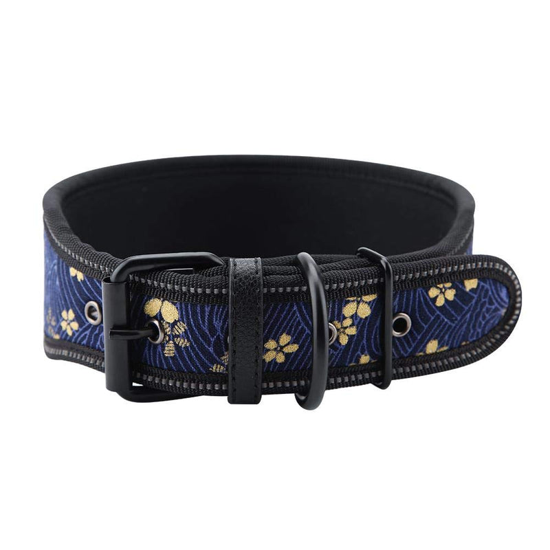 Pet Collar Nylon Adjustable Reflective Buckle Dog Collar Dog Training Collar with Soft Padding for Medium and Large Dogs(Navy Blue+Flowers M) Navy Blue+Flowers M - PawsPlanet Australia