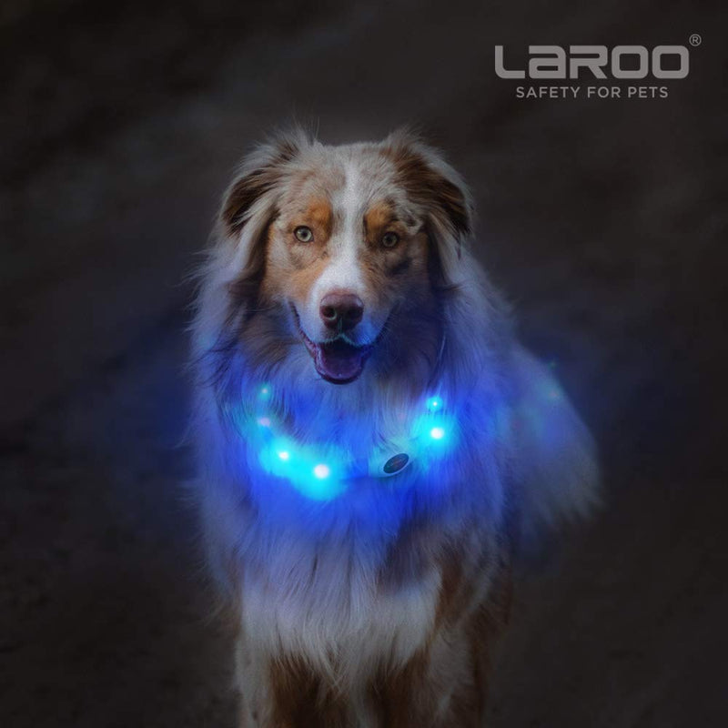 LaRoo USB Rechargeable Bright LED Dog Safety Collar, Length Adjustable Light Up Dog Collar, Soft Silicone Flashing Night Safety Collar for Large Long Hair Dogs (Blue, (65CM*2.5CM)) Blue (65CM*2.5CM) - PawsPlanet Australia