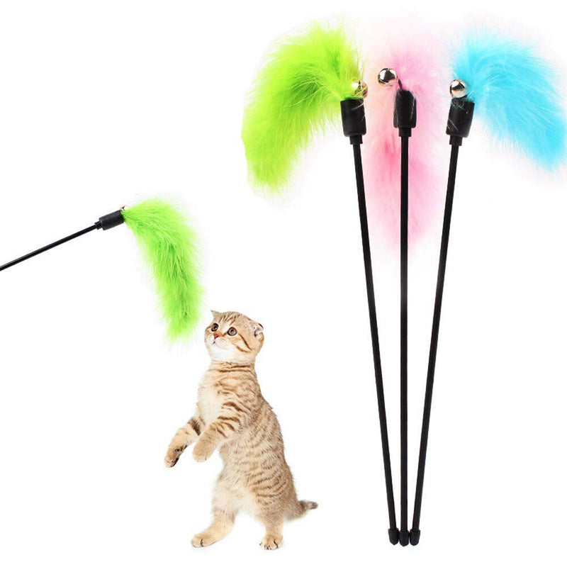 [Australia] - ZEYOU Cute Feather Cat Interactive Stick with Bells,Colorful Feather Tease Cat Rod Funny Cat Teaser Wand Cat Toys 