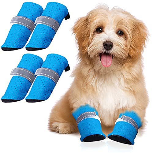 Weewooday 4 Pieces Summer Paw Protector for Small Medium Dogs and Cats Mesh Sandal Shoes Breathable Non-Slip Dog Shoes with Adjustable Buckle, Traction Control, Prevent Dog Paw Burns - PawsPlanet Australia