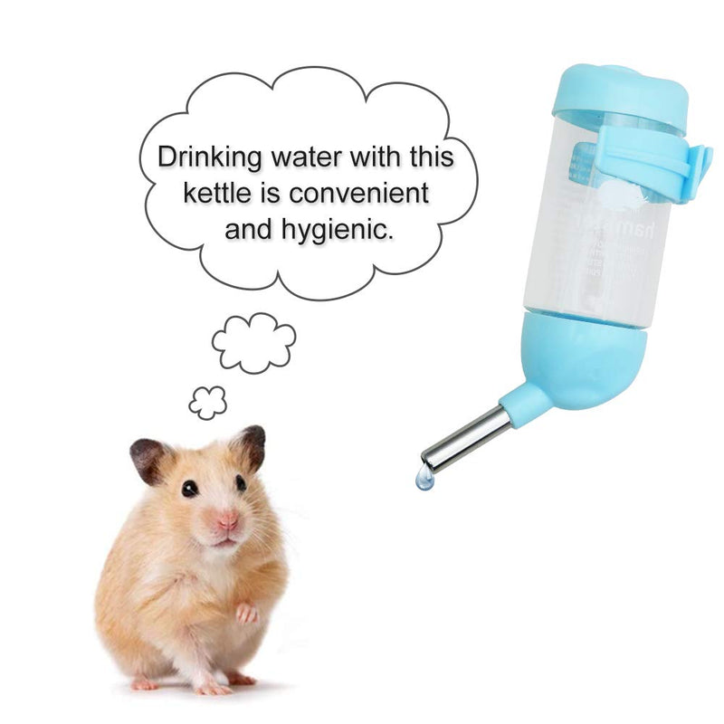 WishLotus Hamster Dispenser Bottle, No Drip Plastic Hanging Water Bottle Automatic Water Bottle Dispenser Cage Bowl with 2 Rolling Balls for Rabbit, Guinea Pig, Rat, Gerbil, Chinchilla (80ml, Blue) 1 Count (Pack of 1) - PawsPlanet Australia