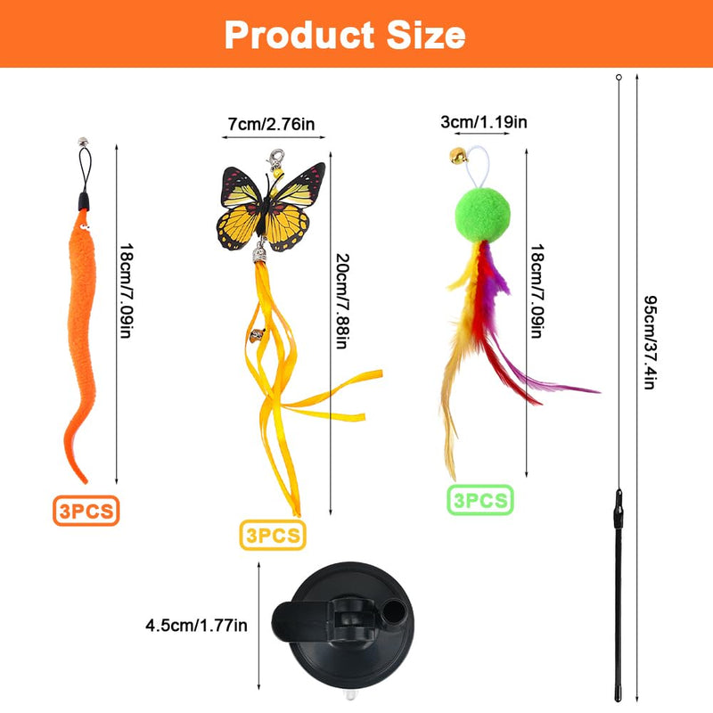 Pack of 11 interactive cat toys with feathers, cat fishing rod with feathers, cat toy fishing rod with suction cup, cat fishing rod suction cup with butterflies, feathers and beetles, for cats and kittens - PawsPlanet Australia