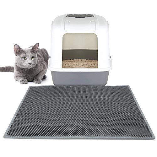 ASOBEAGE Cat litter box mat, cat litter underlay, honeycomb design mat, waterproof double layer design, honeycomb, 38 x 61 cm (grey) 38 x 61 cm (pack of 1) - PawsPlanet Australia