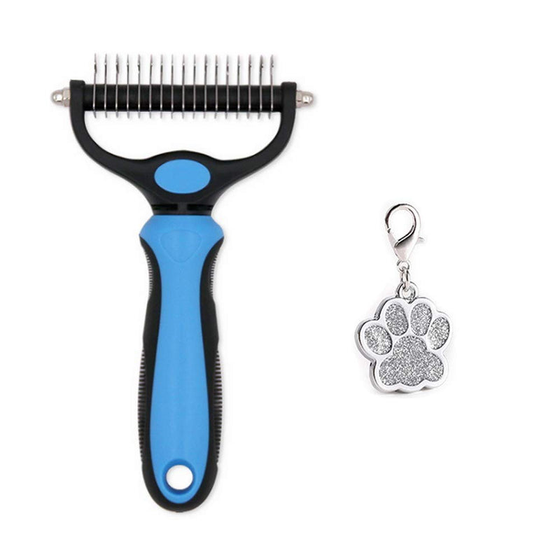 Pet Grooming Brush for Cats & Dogs - Double Sided Safe Dematting Rake Comb for Easy Mats & Tangles Removing - No More Nasty Shedding and Flying Hair - PawsPlanet Australia