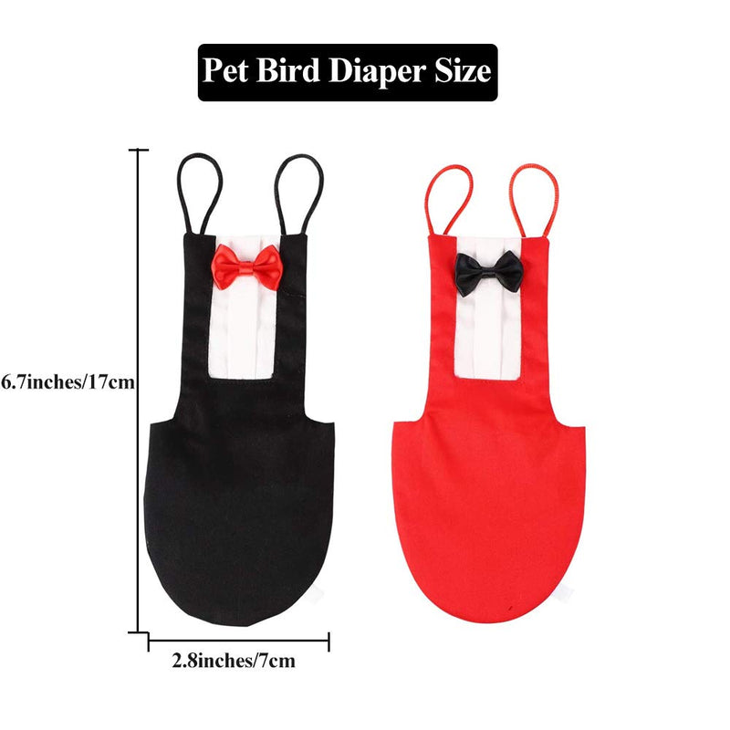 ASOCEA 2 Pack Bird Diaper Parrot Flight Suit Reusable Parrots Nappies with Bowtie Decor Pet Clothes for Budgie Parakeet Cockatiel Cockatoo African Macaw Wedding Anniversary Christmas Birthday Party - PawsPlanet Australia