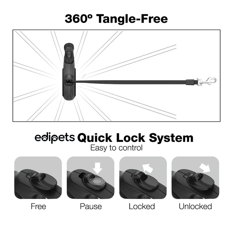 Edipets, Extendable and Retractable Dog Lead, 5 m, 360 Degree Tangle Free Nylon Dog Lead for Small, Medium and Large Dogs (L, Black) L - PawsPlanet Australia