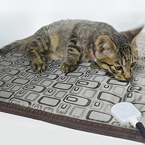 [Australia] - OLizee 17.7"x17.7" Pet Dog Cat Waterproof Electric Heating Mat Bed Warming Pad with Anti Bite Tube Grey Grid 