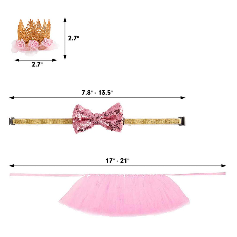 [Australia] - BINGPET Valentine Dog Wedding Dress Girl - Puppy Birthday Party Supplies - Cute Tutu Skirt Bowtie and Crown Hat Set, Pink Gift for Small Dogs Cat 