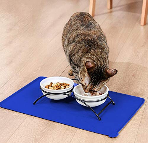 Food Grade Silicone Pet cat & dog food feeding meal bowl dish mat placemat with 3 in 1 food can cover seal My friend has 4 paws printed non-slip flexible waterproof traveling for any type of floor BLUE - PawsPlanet Australia