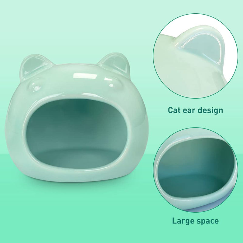 AmazeFun Small Pet Hideout Ceramic Adorable House Cozy Bed for Gerbils Hamsters Mice Mini Animals(Cyan) Cyan - PawsPlanet Australia