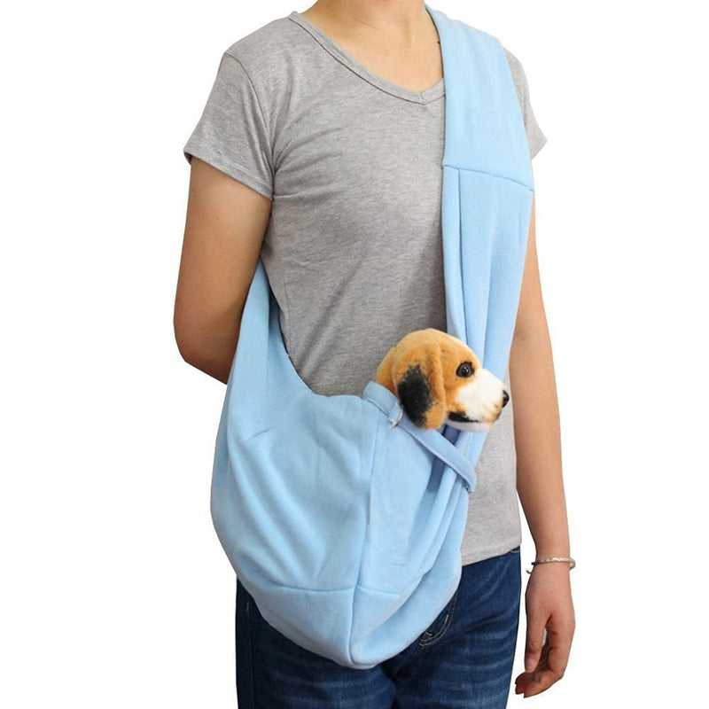 Doublerichad Reversible Pet Dog Cat Sling Carrier Wrap Up to 11 Pounds for Small Dogs Cats Hand Free Outdoor Sling Adjustable Strap Tote Bag Breathable Shoulder Bag blue-unadjustable - PawsPlanet Australia