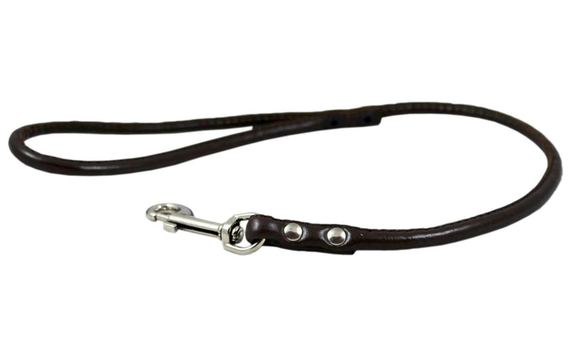 [Australia] - Round Genuine Rolled Leather Dog Short Leash 24" Long 3/8" Wide Black for Medium Breeds 