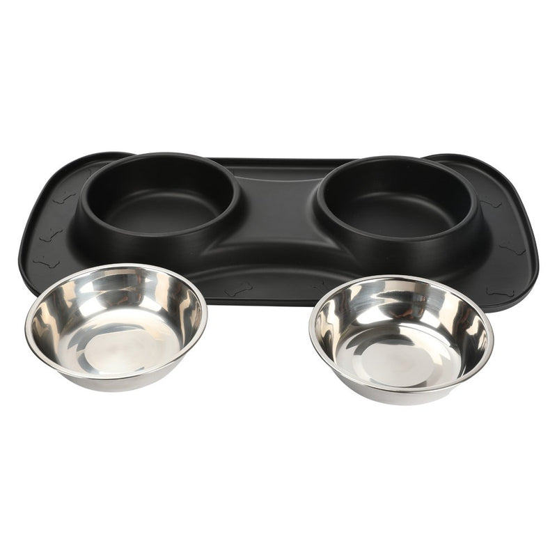 Dog Bowl No Spill Non skid Medium Pet Bowl Cat Double Bowl Dog Food & Water Feeding Bowl (L, Black) - PawsPlanet Australia