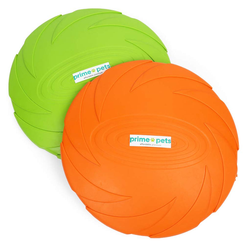 PrimePets 2 Pack 7 Inch Dog Frisbees, Dog Flying Disc, Durable Dog Toys, Nature Rubber Floating Flying Saucer for Water Pool Beach( Orange, Green) - PawsPlanet Australia