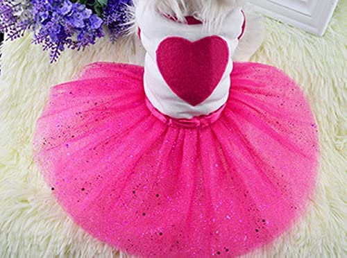 Idepet Spring Summer Pet Dog Cat Puppy Tutu Princess Dress Heart Printed Lace Skirt Clothes Pet Apparel X-Small (Pack of 1) Pink Heart - PawsPlanet Australia