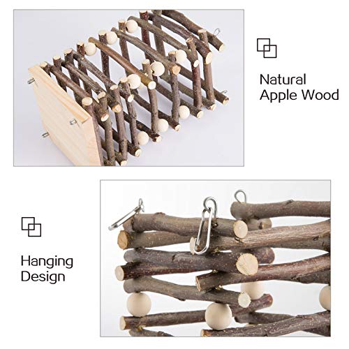 Apple Wood Rabbit Hay Feeder Standing Rack- Hangable Wooden Grass Shelf with 2 Hooks Biting Resistant Small Animals Feeding Hay Manager for Chinchilla Bunny Guinea Pig Hamster Gerbil Holiday Presents - PawsPlanet Australia