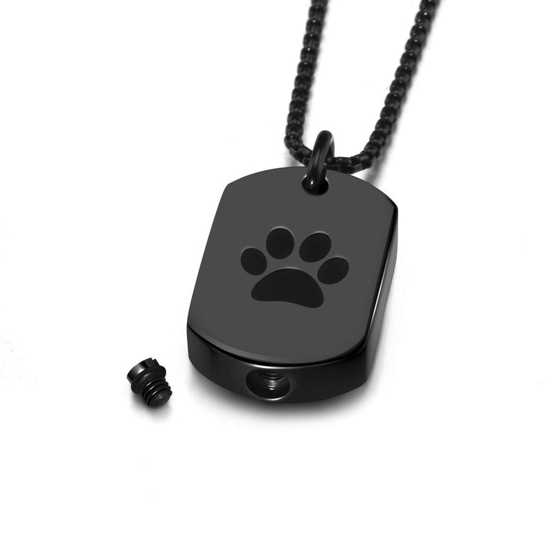 PiercingJ Stainless Steel Pet Ashes Urn Memorial Jewelry Cremation Urn Necklace Paw Print Keepsake Locket Pendant for Ashes with Fill Kit, Loss of Pet Cat Dog Sympathy Black - PawsPlanet Australia