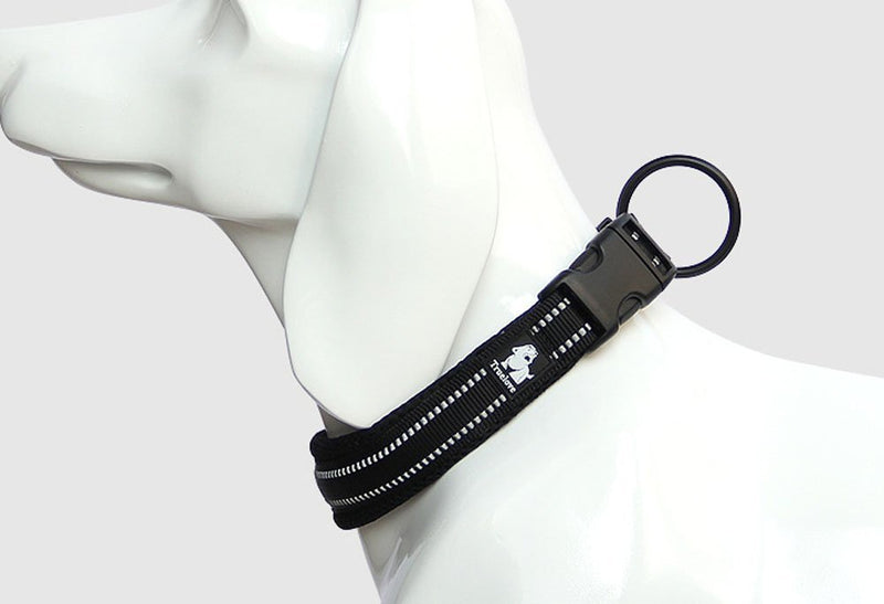 Penivo Breathable Strong Nylon Mesh Dog Collar With Night Safety Reflective Stripe, Comfortable Adjustable Padded Collar For Small/Medium/Large Dog, Black (XL (50-55cm)) - PawsPlanet Australia