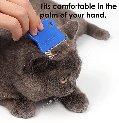 Patty Both Dog Cat Pet Lice &Flea & Nit Removal Comb/Brush, Precision Spaced Stainless Steel Teeth Locked into Sturdy Plastic Handle for Easy Cleaning(Blue) - PawsPlanet Australia