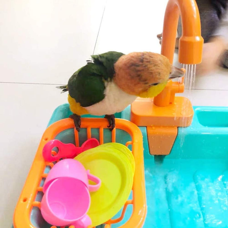 Pet Parrots Bathtub - 19PCS Parrot Bath Tub Automatic Bath Tub with Faucet Electric Dishwasher Playing Toy Parrot Bathtub with Faucet Bird Bathing Box Bird Feeder Bird Bathroom Toys GREEN - PawsPlanet Australia