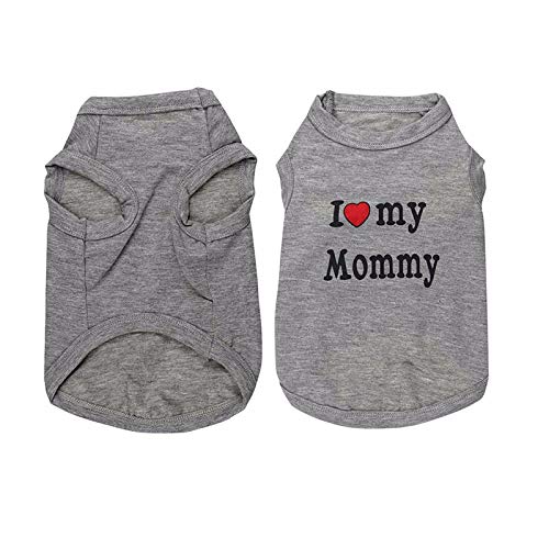 [Australia] - DERUILA 2 PCS I Love My Mommy/Daddy Pattern Dog T-Shirts Clothes Dog Shirts Apparel Summer Outfit Coats for Small Dogs Cat Pet Puppy (S, Grey) S 