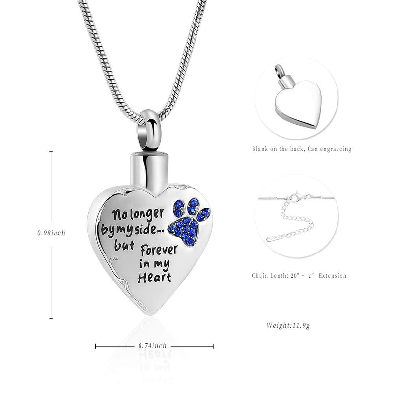 memorial jewelry No Longer by My Side,But Forever in My Heart Carved Locket Cremation Urn Necklace for Pet Dog Cats Blue - PawsPlanet Australia