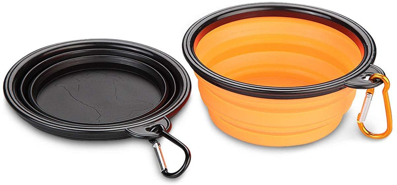 Collapsible Travel Dog Bowl, Portable Pet Cat Food Water Feeding Bowl, Set of 2(orange and black) Small( 350ml ) Orange and Black - PawsPlanet Australia