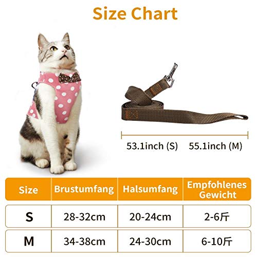 KATELUO Escape Proof Cat Harness, Cat Harness and Leash Set, Cat Vest Harness, Adjustable Soft Breathable Mesh, Perfect for Small Medium Cats (M, Pink) M - PawsPlanet Australia