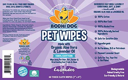 [Australia] - Pet Grooming Wipes, All Natural 100% Cotton Lavender and Organic Aloe, Large Wet & Thick Deodorizing and Cleaning Best for Dog & Cat Paws & More 