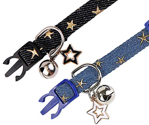 [Australia] - BoomBone Star Cat Collar with Bell,2 Pack Puppy Collars Breakaway with Star Charms 