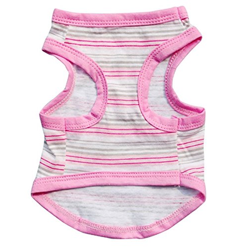 [Australia] - Ollypet Pink Shirt for Small Pets Dog Clothes Striped Tank Top Cotton Summer Apparel Chihuahua S 