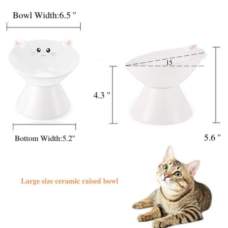 [Australia] - Lollimeow Ceramic Raised Cat Bowls, Elevated Food or Water Bowls, Stress Free, Backflow Prevention, Dishwasher and Microwave Safe, Lead & Cadmium Free FunnyFace 