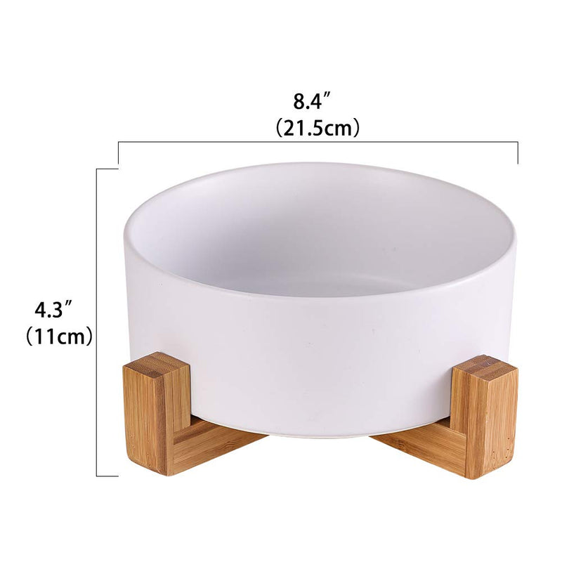 White Ceramic Dog Bowls with Wood Stand, Dog Water Bowls and Food Dish, Heavy Weighted or No Tip Over Dog Comfort Food Bowls, Stoneware Pet Bowl,Extra High Capacity 8.4" Diameter, for Large Dogs White - PawsPlanet Australia