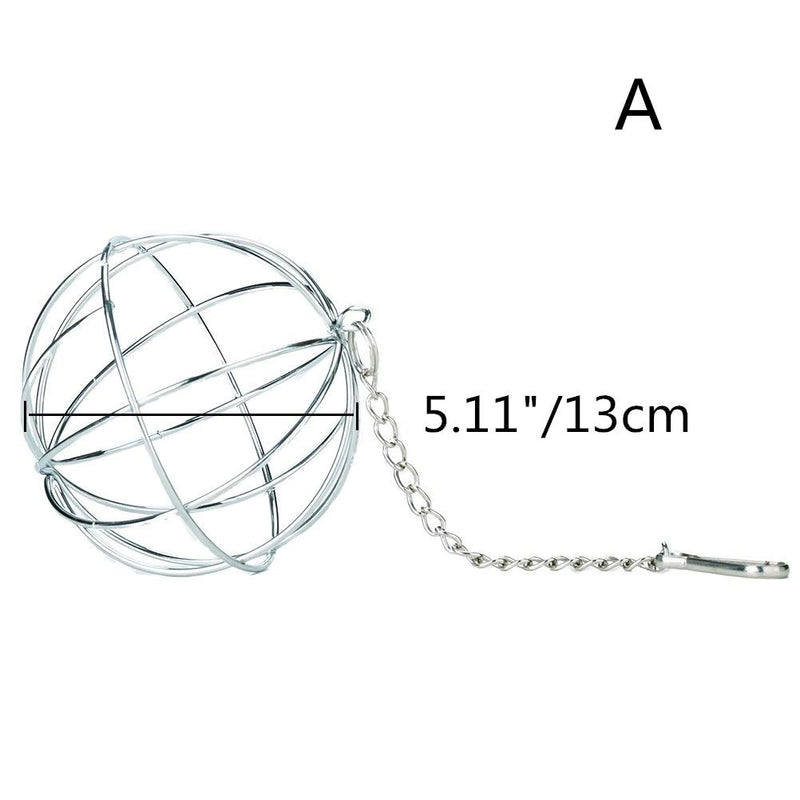 Wontee Rabbit Hay Ball Stainless Steel Hanging Feed Dispenser for Bunny Hamster Guinea Pig Rat Chinchilla A: 5.11inch Silver - PawsPlanet Australia