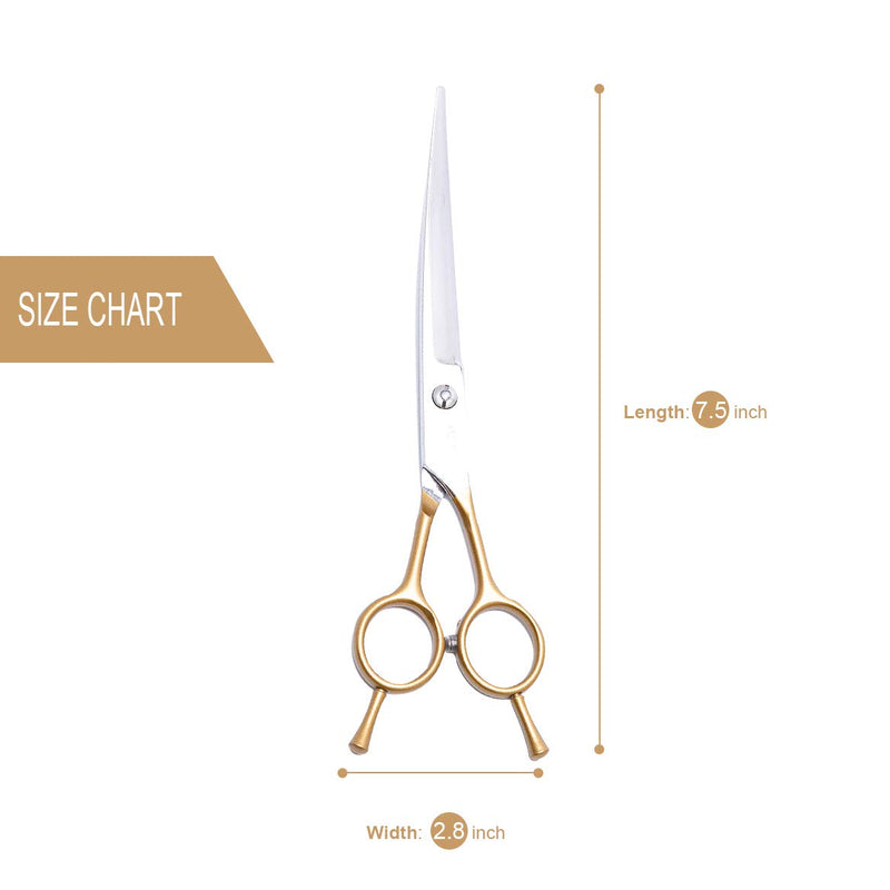 LovinPet 7.5" Left/Right-Handed Pet Curved Dog Scissor/Safety Blunt-tip Grooming Curved Dog Shear/Professional Home Pet Trimming Dog Grooming Scissors for Dogs and Cats (Easy Use) Gold ( 6cr stainless steel ) - PawsPlanet Australia