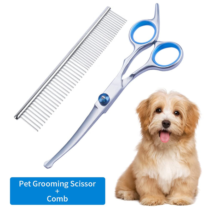 melebellot Pet Grooming Scissors and Grooming Combs, Grooming Scissors for Dogs, Cat Grooming Scissors, Dog Grooming Scissors, with Round Safety Tip, Stainless Steel Pet Grooming Tool for Home (Silver) - PawsPlanet Australia