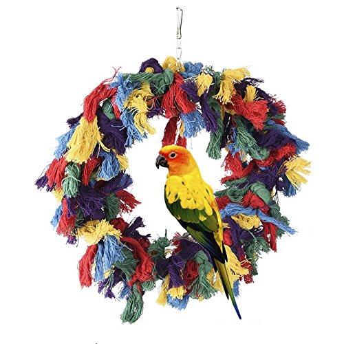[Australia] - Borangs Bird Toys Parrot Shredding Toys Birds Cotton Preening Grooming Ropes Colorful Hanging Swing Snuggle Ring Toy Bird Cage Accessories for African Grey Cockatoos Conure Parakeet Quaker, 12 inch 