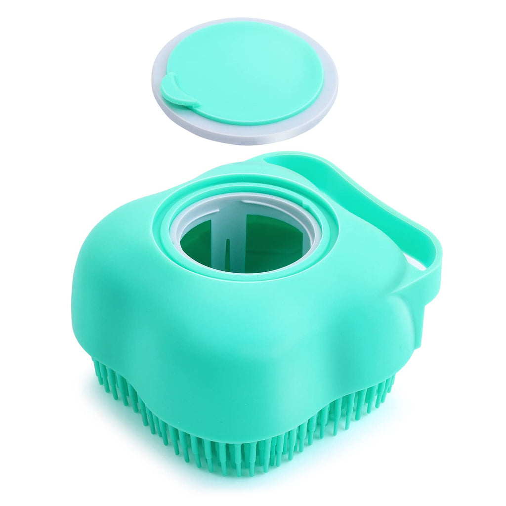 Molain Dog Cat Bath Brush Comb Silicone Rubber Dog Grooming Brush Silicone Puppy Massage Brush Hair Grooming Cleaning Brush Soft Shampoo Dispenser (Light Blue) Light Blue - PawsPlanet Australia