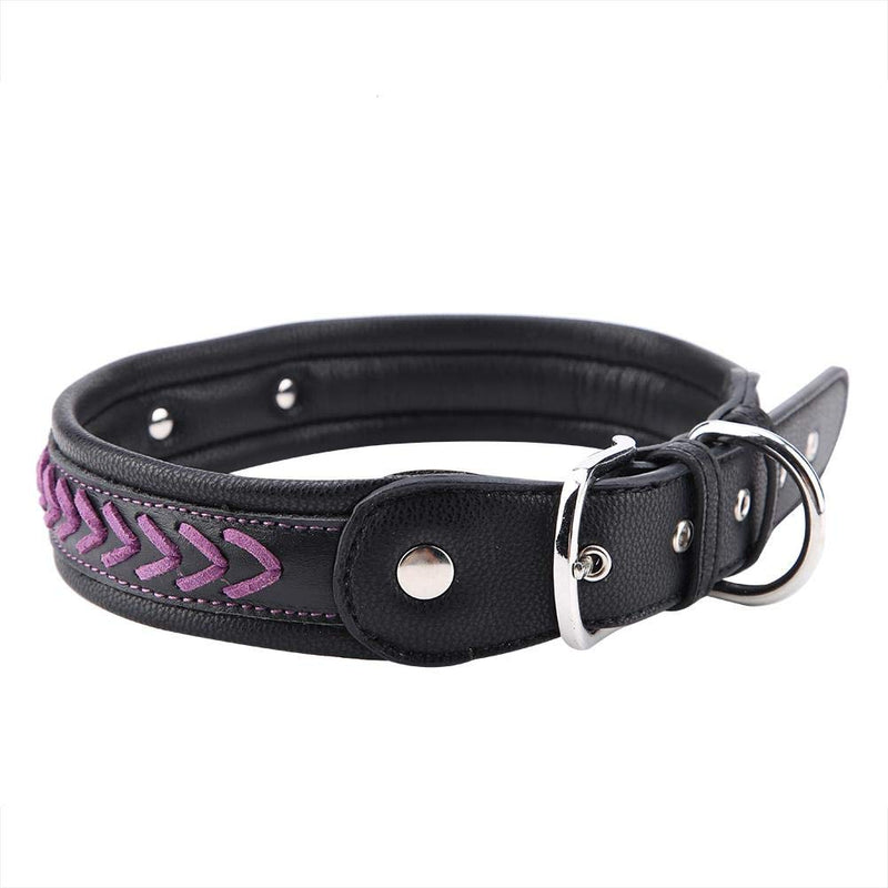 Fdit Leather Dog Collar with Engraving Metal Plate Personalized Pet Necklaces Stainless Steel Nameplate for Medium Large Dog(M- Purple) M - PawsPlanet Australia