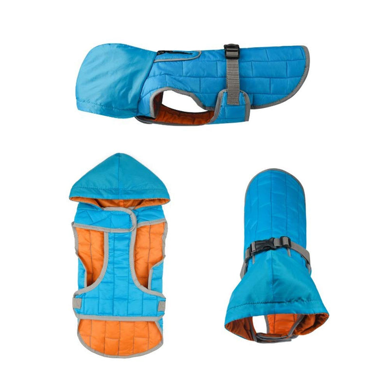 EASTLION Winter Reversible Waterproof Dog Coat Vest Warm Reflective Puppy Hoodie Jacket Pet Clothes Apparel With Harness Hole for Small Medium Large Dogs,Blue+Orange,Size XL Blue - PawsPlanet Australia