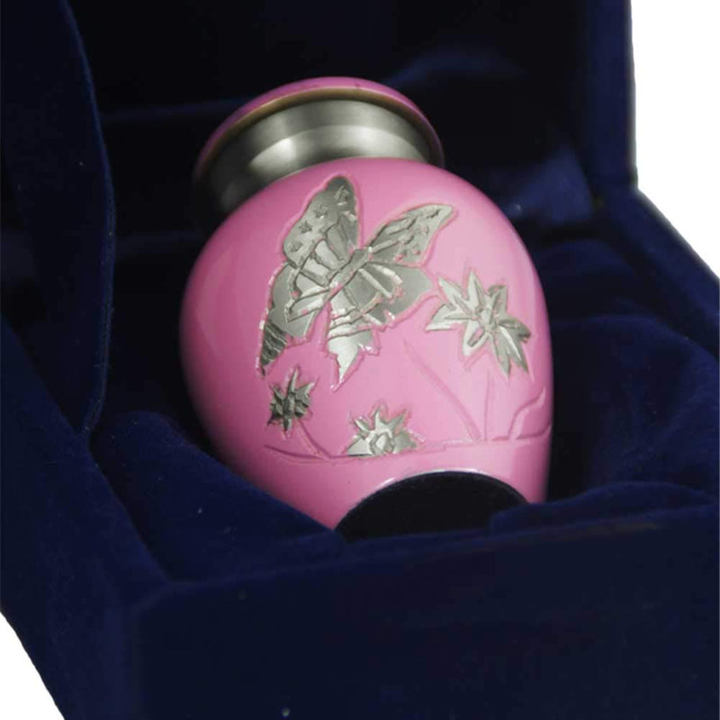 M MEILINXU Small Keepsake Urn for Human Ashes, Mini Cremation Urns - Fits a Small Amount of Cremated Remains - Display Burial at Home or Office Decor (Pink Butterfly, Hand Engraved Brass Urn - PawsPlanet Australia