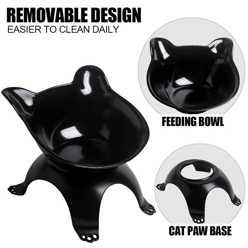 NAODONGLI Cat Dog Bowls,15°Tilted Pet Feeder Bowl，Cat Feeding Bowls，Protective Cat Feeder Bowl for Cats and Small Dogs BLACK - PawsPlanet Australia