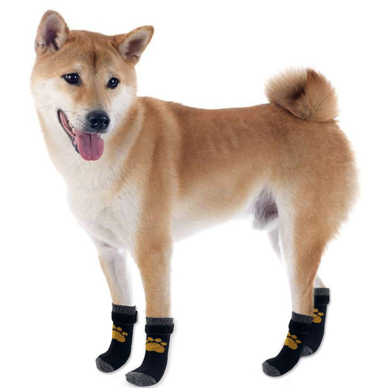 [Australia] - SCIROKKO 3 Pairs Anti-Slip Dog Socks with Golden Paw Pattern - Pet Adjustable Paw Protection for Puppy Indoor Traction Wear on Hardwood Floor Medium 