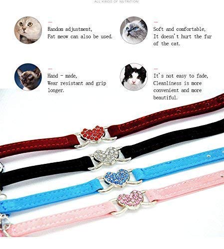 DAIXI Cat Collar with Safety Belt and Bell Heart Bling 8-11 Inches Black - PawsPlanet Australia