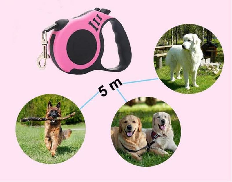 BOBOZHONG Retractable Dog Lead, Extendable Dog Lead, 5 m/20 kg Extendable Dog Lead, Strong Lead Tangle-Free Smoot for Small, Medium and Large Dogs (Pink) Red - PawsPlanet Australia