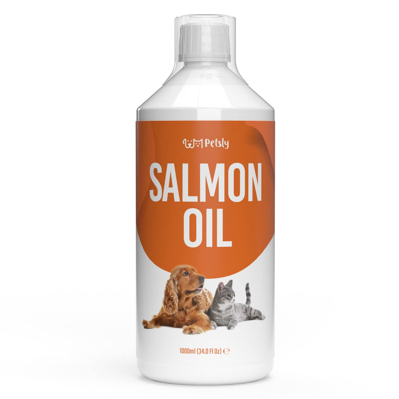 PETSLY Premium Salmon Oil Dog & Cat Care - nutrient-rich salmon oil for dogs and cats Makes your four-legged friend's fur supple and soft with Omega 3, salmon oil for cats, fish oil for dogs (1000ml) 1000ml - PawsPlanet Australia