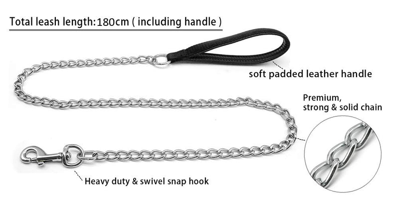 [Australia] - Beirui Premium 4 Foot /6FT Chain Leash Heavy Duty Dog Leashes - Soft Padded Handle Dog Chain Lead - Perfect Basic Leashes for Large & Medium Size Pets Walking,Traffic Training and Traveling 3.0mm * 6 foot Black 