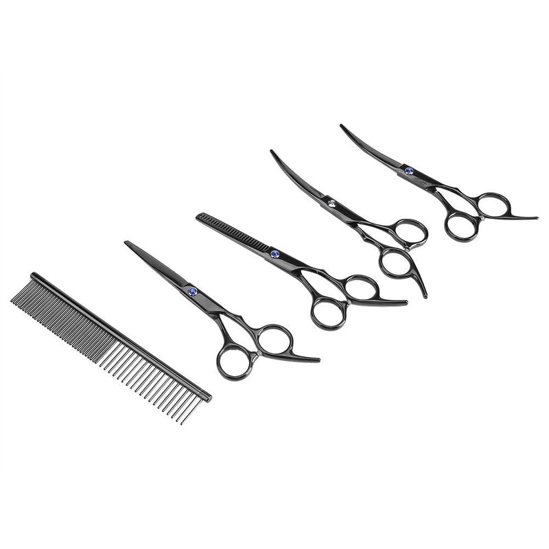 Oumefar 7 in 1 Stainless Steel Pet Grooming Scissors Kit Cat Hairdressing Shears Haircut Tools for Pet Cutting Thinning - PawsPlanet Australia