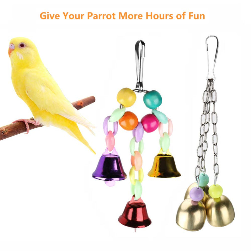 Achort 5pcs Bird Parrot Toys Hanging Bell Pet Bird Cage Swing Toy Wooden Perch Chewing Toy for Small Parakeets Cockatiels, Conures, Macaws, Parrots, Love Birds, Finches - PawsPlanet Australia